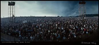 ELLIOTT LANDY (1942- ) A trio of photographs documenting the seminal Woodstock Festival titled The Spirit * Yoga in the Morning * Befor